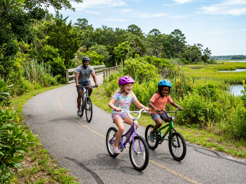 Miles of trails and greenways make biking a family-friendly summer activity in Onslow County.